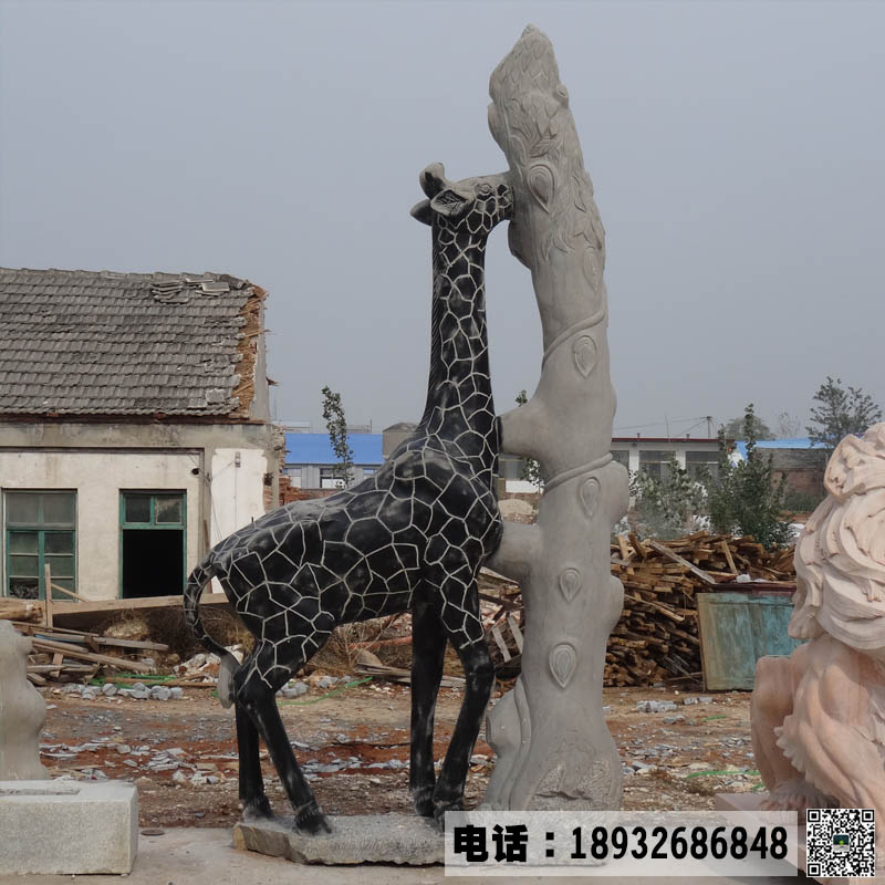 河北曲阳石雕加工厂家,石雕长颈鹿动物雕塑图片,动物石雕雕刻价格